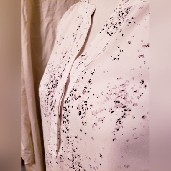 A.N.A. White with Paint Splatter Print ¾ Sleeve Popover V-Neck Tunic - Picture 8 of 13